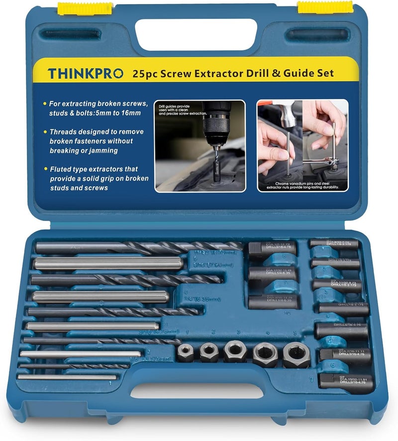 Thinkpro Broken Bolt Extractor, 25 PCS Drill Bit Extractor Set,Easy Out Drill Bit Guides,Drill Extractor Kit for Removing Stripped,Damaged,Rusted, Rounded-Off Bolts, Automotive Nuts & Screws - Image 1